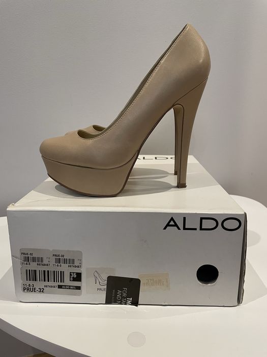 ALDO skórzane nude cieliste beżowe kremowe szpilki na platformie