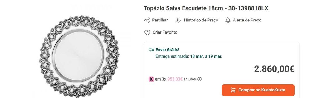 Salva em prata Topázio Escudete