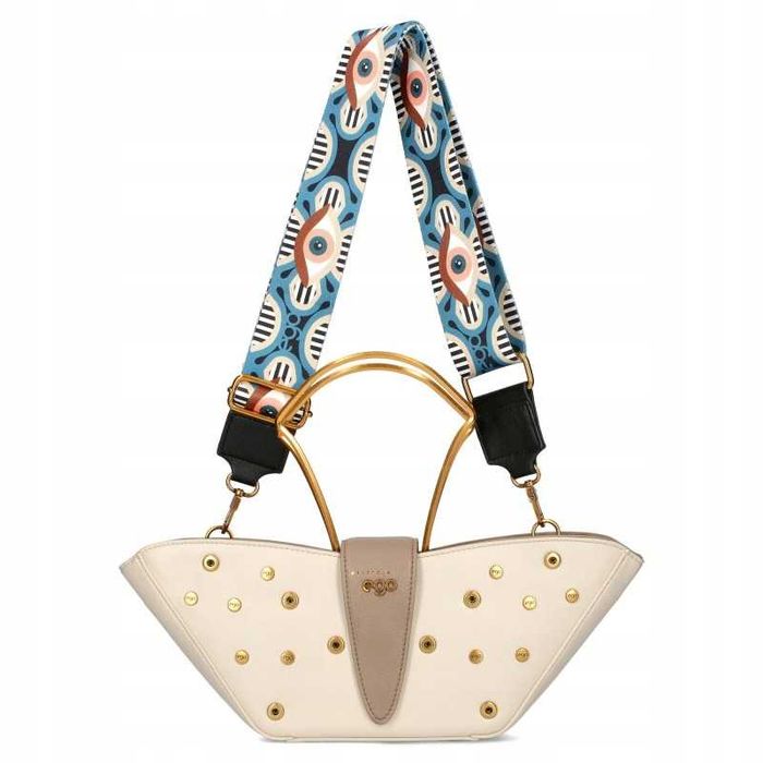 EGO Torebka Listonoszka Damska Odpinany Motyl Skóra Logo Pasek Beżowa