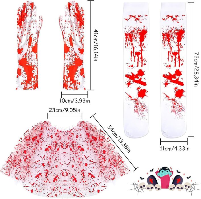 Kostium Zombie Halloween - Zestaw 18 el., Czerwony