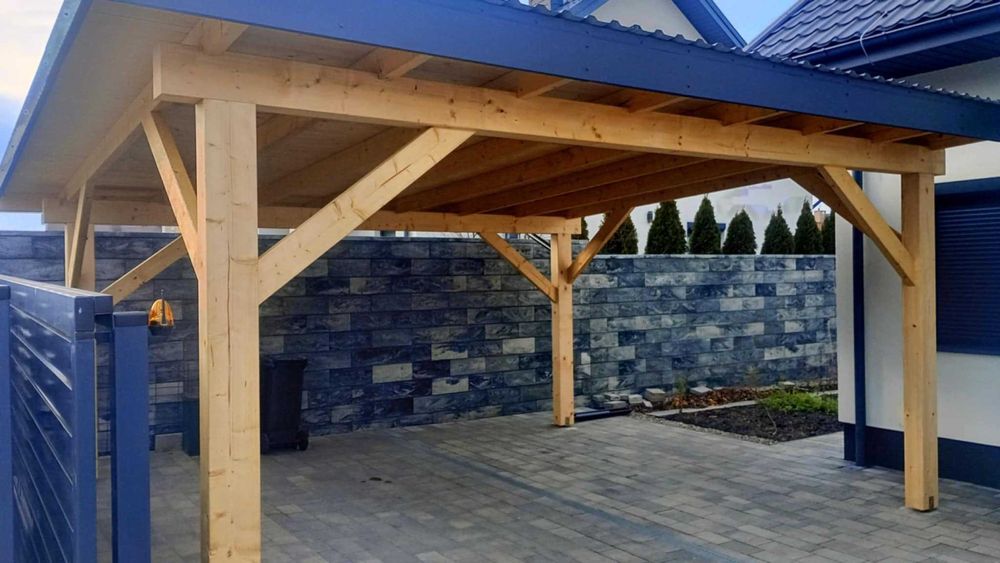Wiata, carpot, zadaszenie tarasu, konstrukcja drewniana, taras, pergola