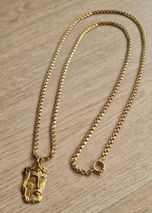 Fio em Ouro Malha Friso + Cara de Cristo 19.2k