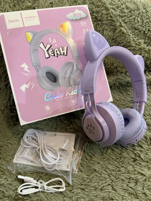 Навушники Hoco дитячі/дорослі з вушками та підсвіткою