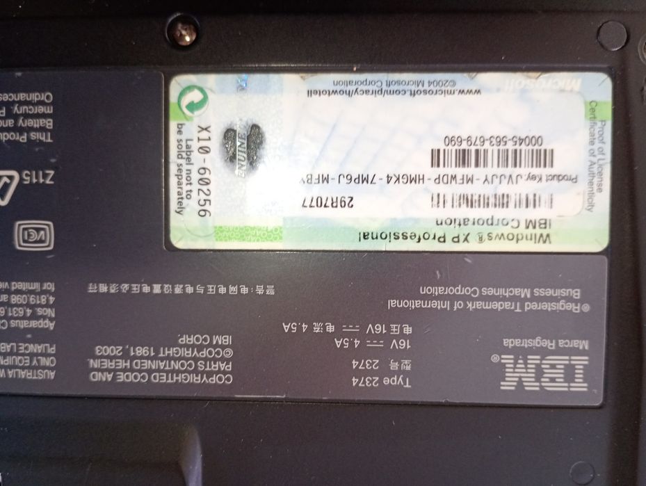 Laptop IBM ThinkPad type 2374