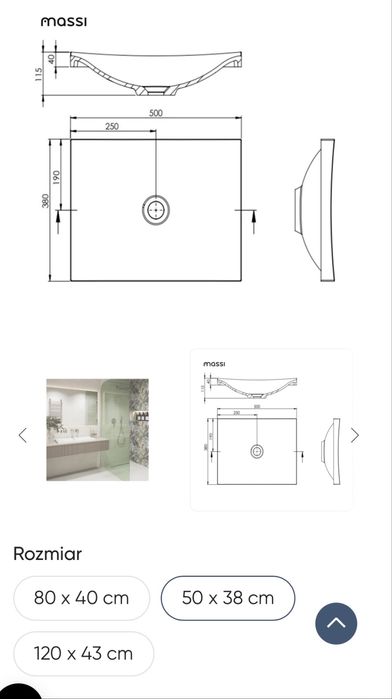 Umywalka konglomerat massi otse 50x30 +korek nowa