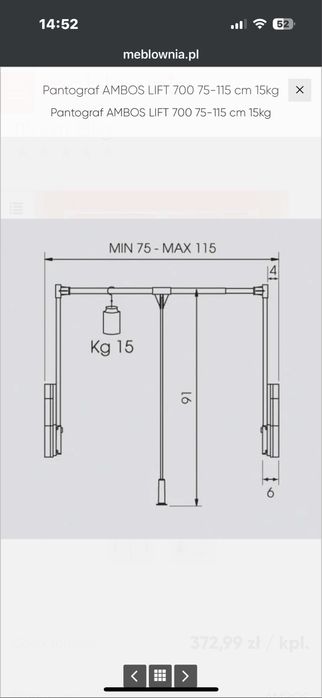 Pantograf nowy Ambos Life 700 do szafy