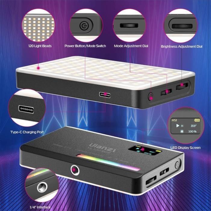 Ulanzi VL120 RGB LED світло для відео та фото, портативне, 3100 мАг