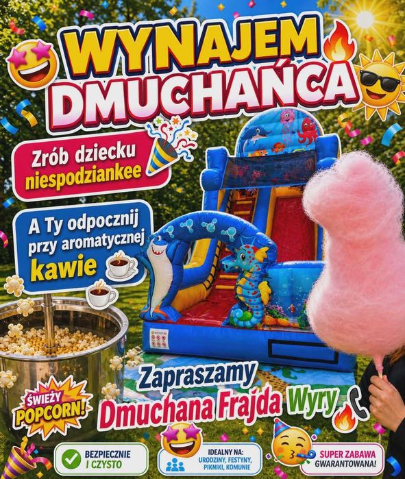 Dmuchaniec do wynajęcia.  Zjeżdżalnia  zamek