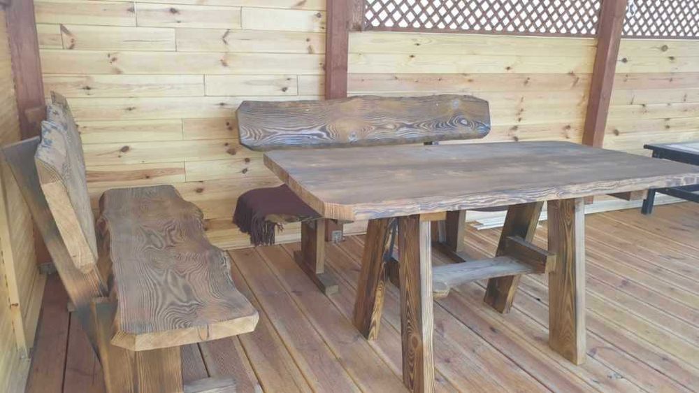 Meble ogrodowe DREWNIANE góralskie DO OGRODU biesiadne LITE DREWNO +