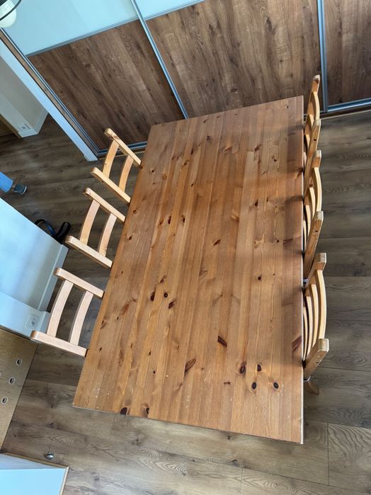Stół drewniany Ikea 180x100 i 6 krzeseł Kaustby
