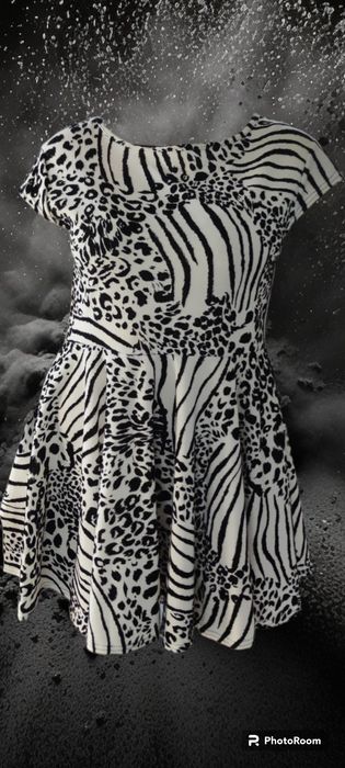 Sukienka rozkloszowana Papillon koktajlowa zebra print zwierzęcy 14/L