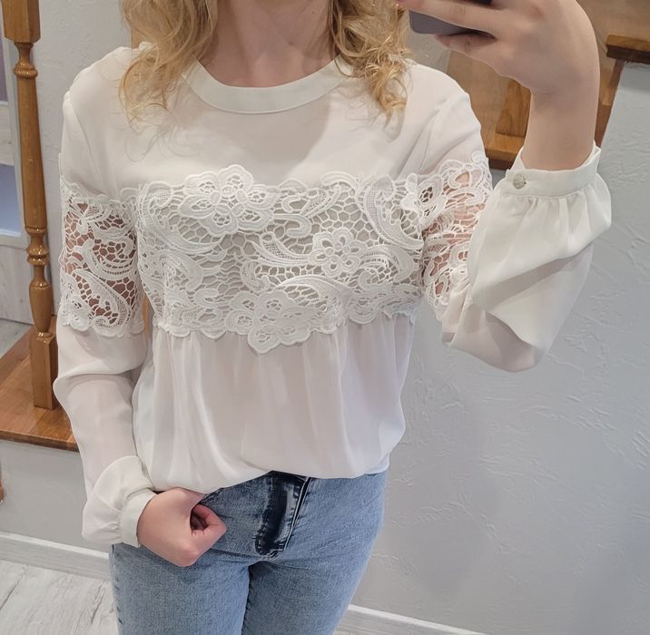 Elegancka biała bluzka z koronką Amisu