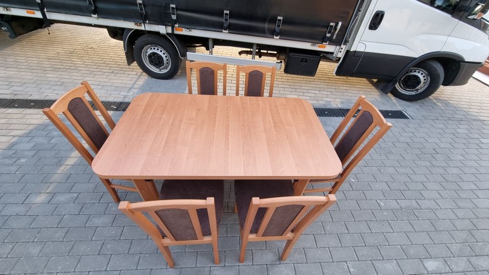 Stół 80x140/180 + 6 krzeseł, nowe , olcha + brąz, dostawa cała POLSKA