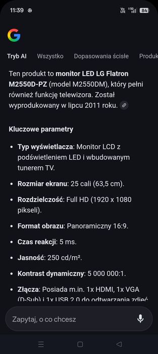 Sprzedam Monitor z wbudowanym tuner  Tv firmy LG Sprawny