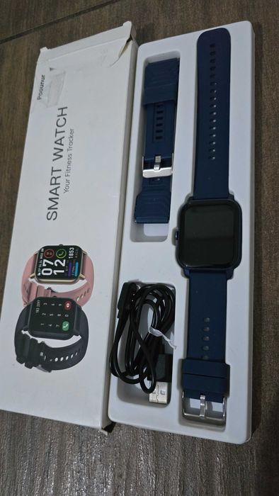 Smartwatch POOUNUR P66, Granatowy, Inteligentny zegarek z dod. paskiem