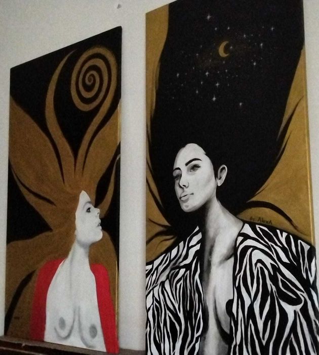 Arte contemporânea autoral de luxo acrílico e grafite sobre tela 70x120cm by AlexA