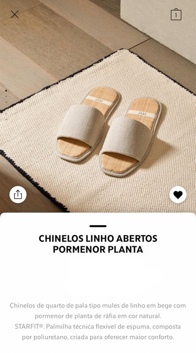 Chinelos Linho Abertos Pormenor Planta Zara Home NOVO
