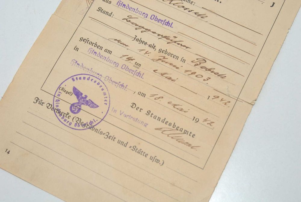 Stary dokument akt zgonu 42r anty kolekcjonerski