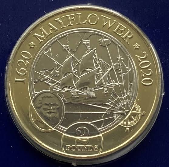 Монета британія 2 фунта  2020 рік Mayflower «острів Мен» Єлізавета 2 (корабель)
