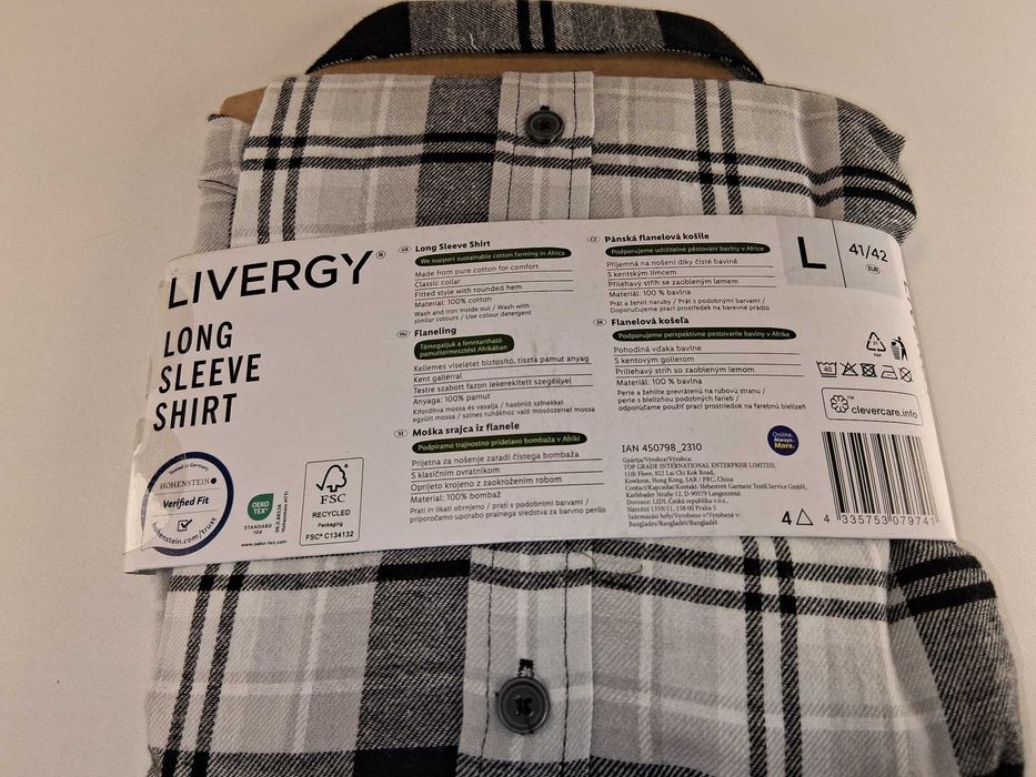 A150 Livergy Męska Koszula Flanelowa Długi Rękaw L 41/42 Kratka