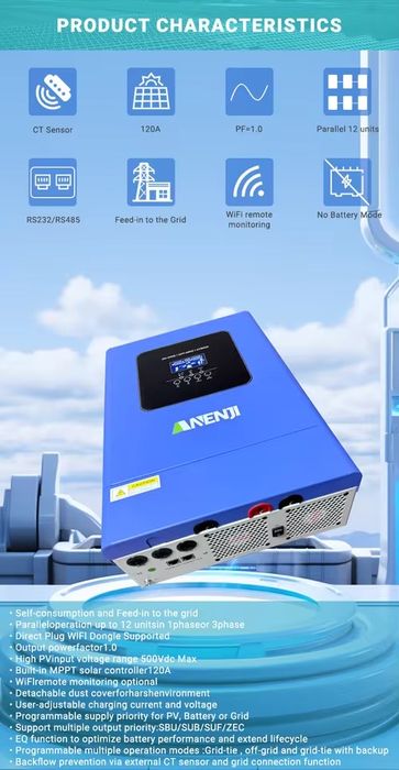 Anenji 48V 6200W Parallel - гібридні інвертор