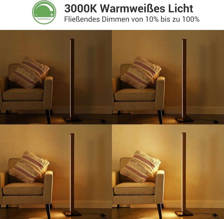 Candeeiro de Pé LED EDISHINE 18W Regulável | 3000K Branco Quente | 800 Lumens | Interruptor de Pé