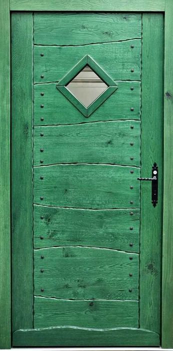 Drzwi DŁUGOSZ drewniane zewnętrzne wejściowe góralskie dębowe GOTOWE