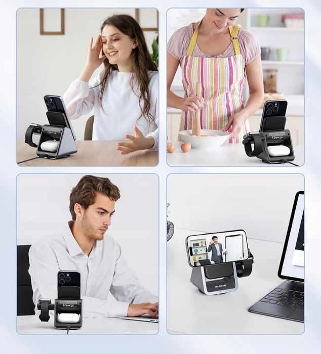 Bezprzewodowa ładowarka 3w1 NIUYANE 15W do Apple z lampką