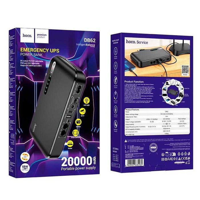 Джерело безперебійного живлення Mini UPS HOCO DB62 (20000mAh / 64Wh)