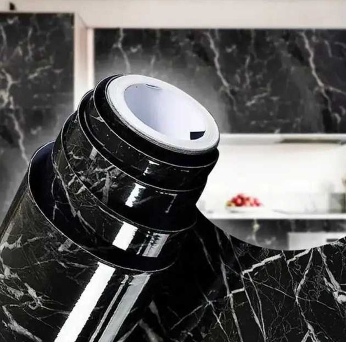 Самоклеющаяся защитная пленка Supretto Мрамор черный белый 2м 5м*60см