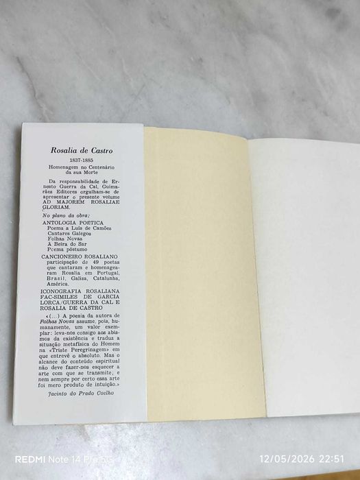 Livro "Antologia Poética - Cancioneiro Rosaliano" de Rosalía de Castro- (COMO NOVO)