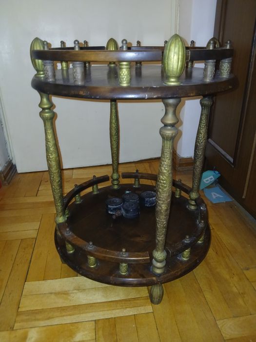 Antyk Stolik barek mosiądz drewno