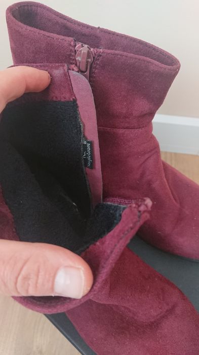 Botki nie ocieplane bordowe zamsz 36