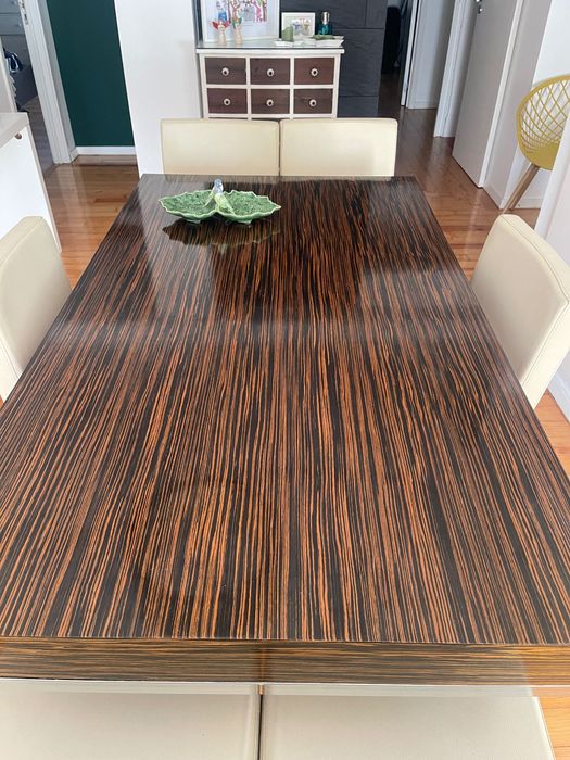 Conjunto de Mesa de Jantar Moderna + 6 Cadeiras Estofadas (Excelente Estado)