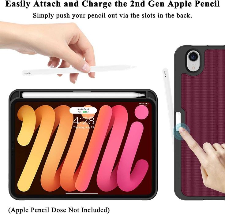 Nowe etui do iPad Mini 7 8,3 cala, bordowe, stojak, miejsce na Pencil