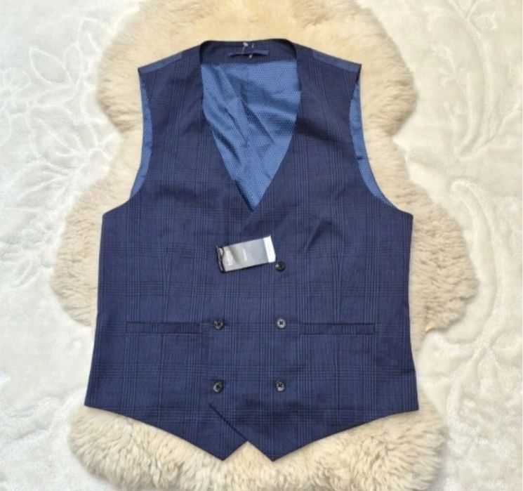 Kamizelka garniturowa S Granatowa w kratke Burton Menswear London