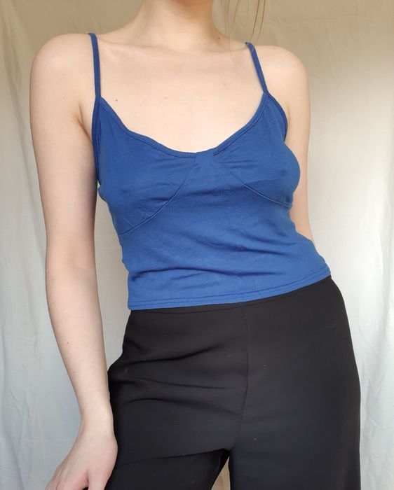 Chabrowa krótka bluzka na ramiączka crop top L 40