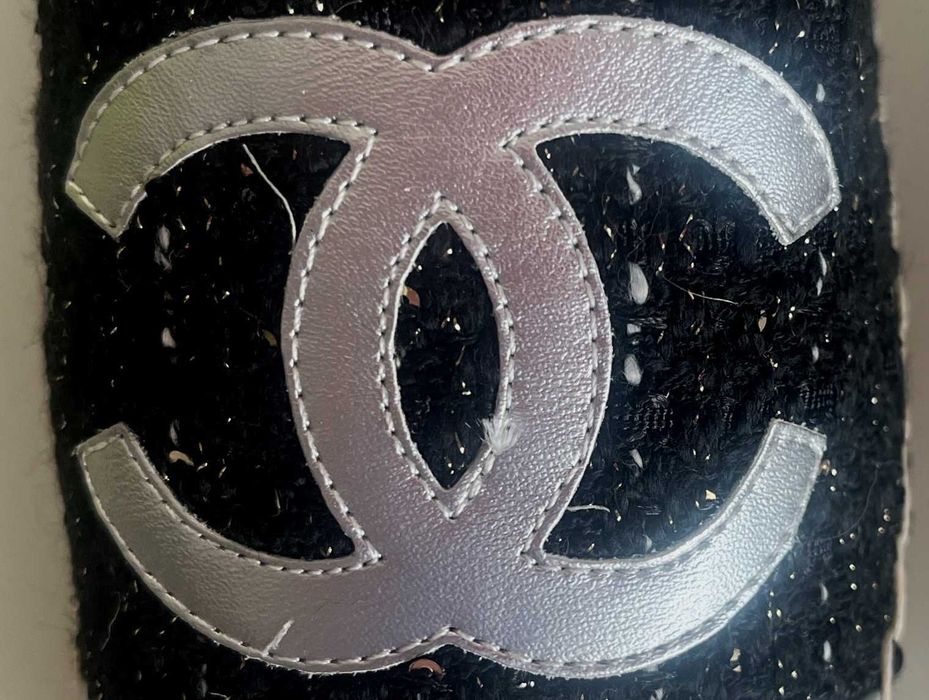 Espadryle inspirowane stylem Chanel 41 -39 czarne tweedowe srebrne logo