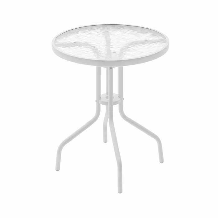 STÓŁ Tarasowy STOLIK Ogrodowy SZKLANY na taras BIAŁY