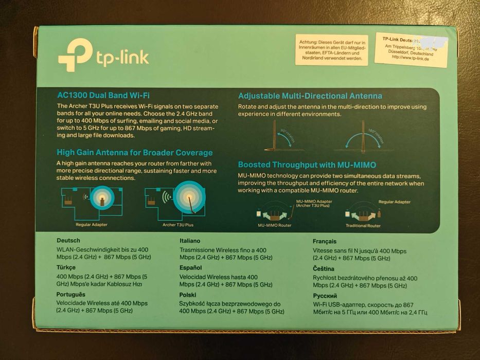Adaptador Wi-Fi USB TP-Link Archer T3U Plus AC1300 - na caixa
