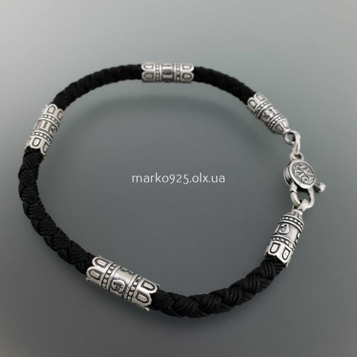 Чоловічий шовковий браслет зі срібними вставками Спаси і Збережи 4 мм