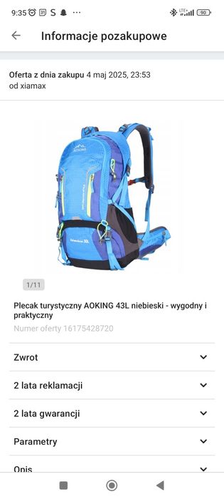 Plecak ze zdejmowanym stelażem 43l nowy
