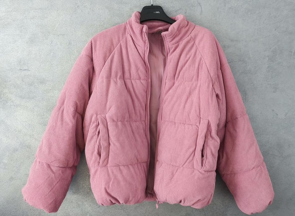 Kurtka zimowa sztruskowa pudrowy róż prążki Pepco 158 XS S