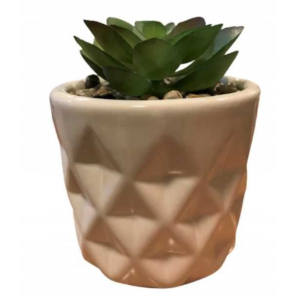 Figurka kwiat sztuczny w ceramicznej doniczce mały sukulent  ok 9x7cm