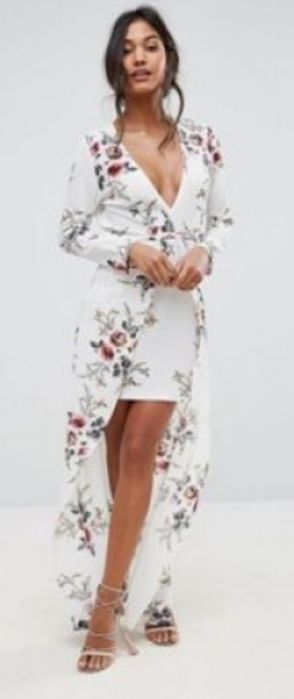 Sukienka kremowa w  kwiaty maxi mini Boho