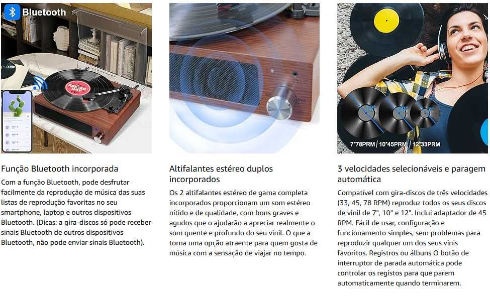 FYDEE- Tocadiscos Vintage Bluetooth