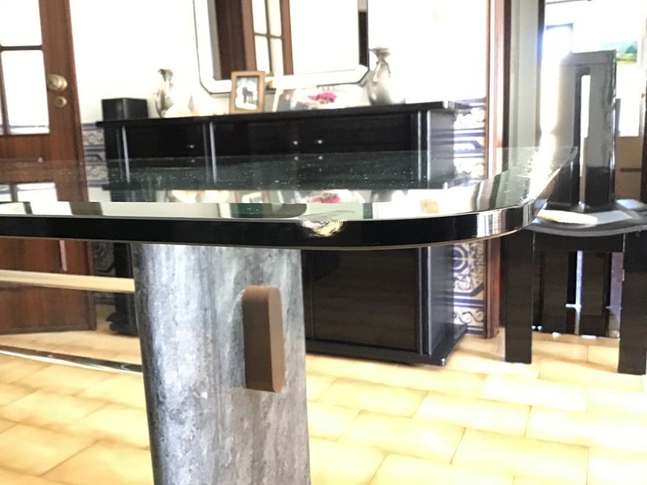 Mesa de sala de jantar vidro e mármore 180 x 100 cm