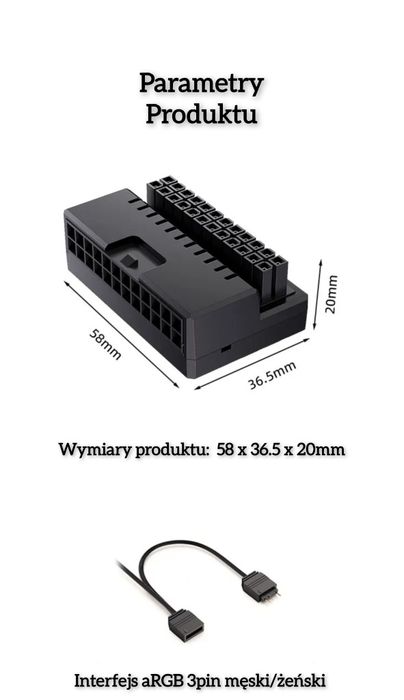 Adapter 24 pin ATX zasilanie płyty głównej ARGB 90°