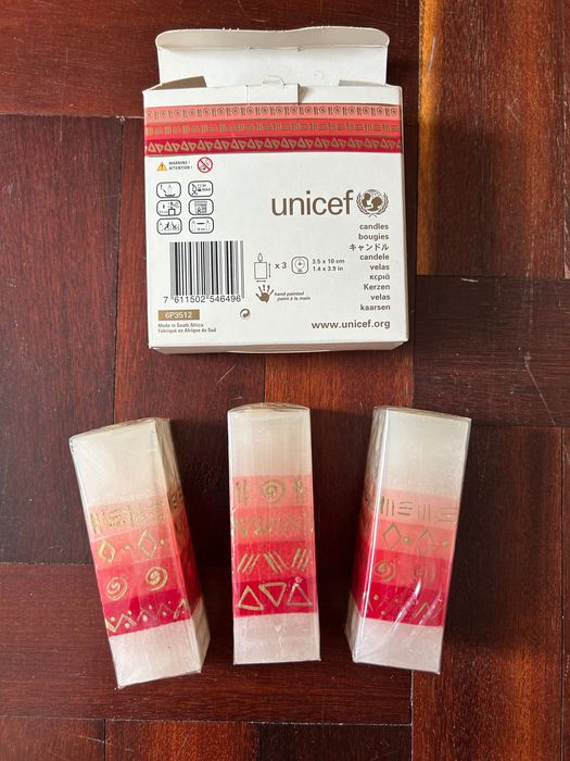 Lote de 3 Velas Unicef Pintadas à Mão