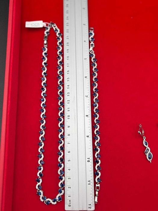 Komplet srebrnej biżuterii z szafirami próba 925 Ekskluzywny 48,14 g